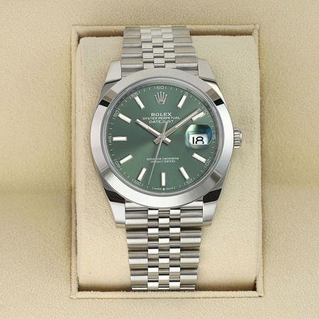 Pre-owned Rolex 2025 Datejust 41mm 126300 Mint Green Jubilee