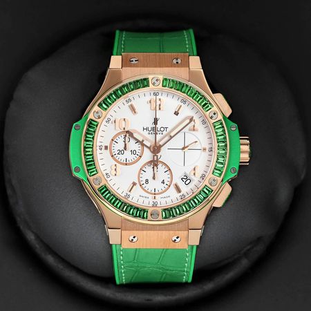 Pre-owned Hublot Big Bang Gold Tutti Frutti APPLE Green 41mm 341.PG.2010.LR.1922