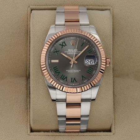 Pre-owned Rolex Datejust Wimbledon 41mm Steel and Everose Gold 126331 Slate Roman Oyster