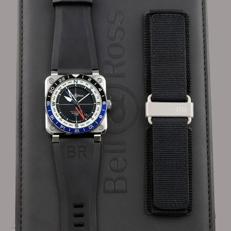 Pre-owned Bell & Ross BR-03 GMT Compass 42mm LIMITED BR0393-COM-ST/SRB