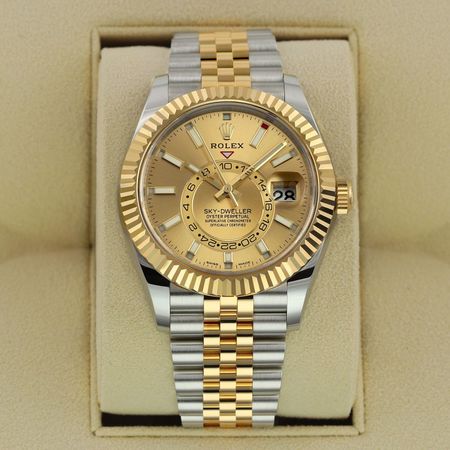 Pre-owned Rolex Sky Dweller Steel & Yellow Gold 42mm 326933 Champagne Jubilee