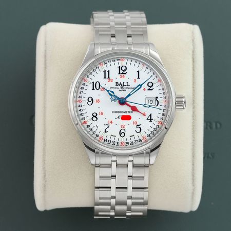 Pre-owned Ball Watch Trainmaster Standard Time GMT 40mm NM3888D-S5CJ-WH