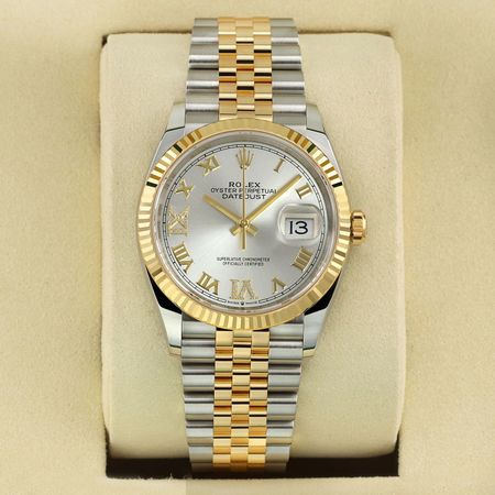 Pre-owned Rolex Datejust 36mm 126233 Silver VI IX Roman Jubilee