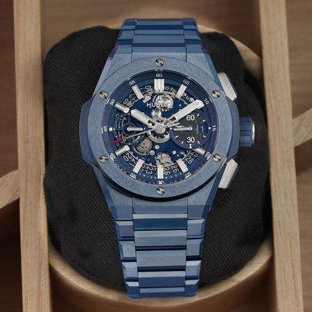 Pre-owned Hublot Big Bang Integrated Blue Ceramic 42mm 451.EX.5123.EX